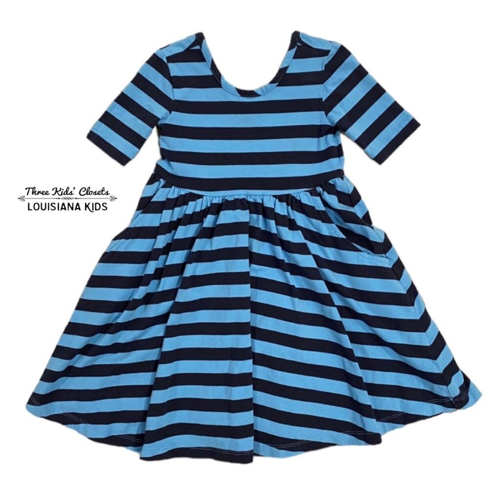 Hanna Andersson Sz 100 (4) Blue & Navy Striped Twirl Dress